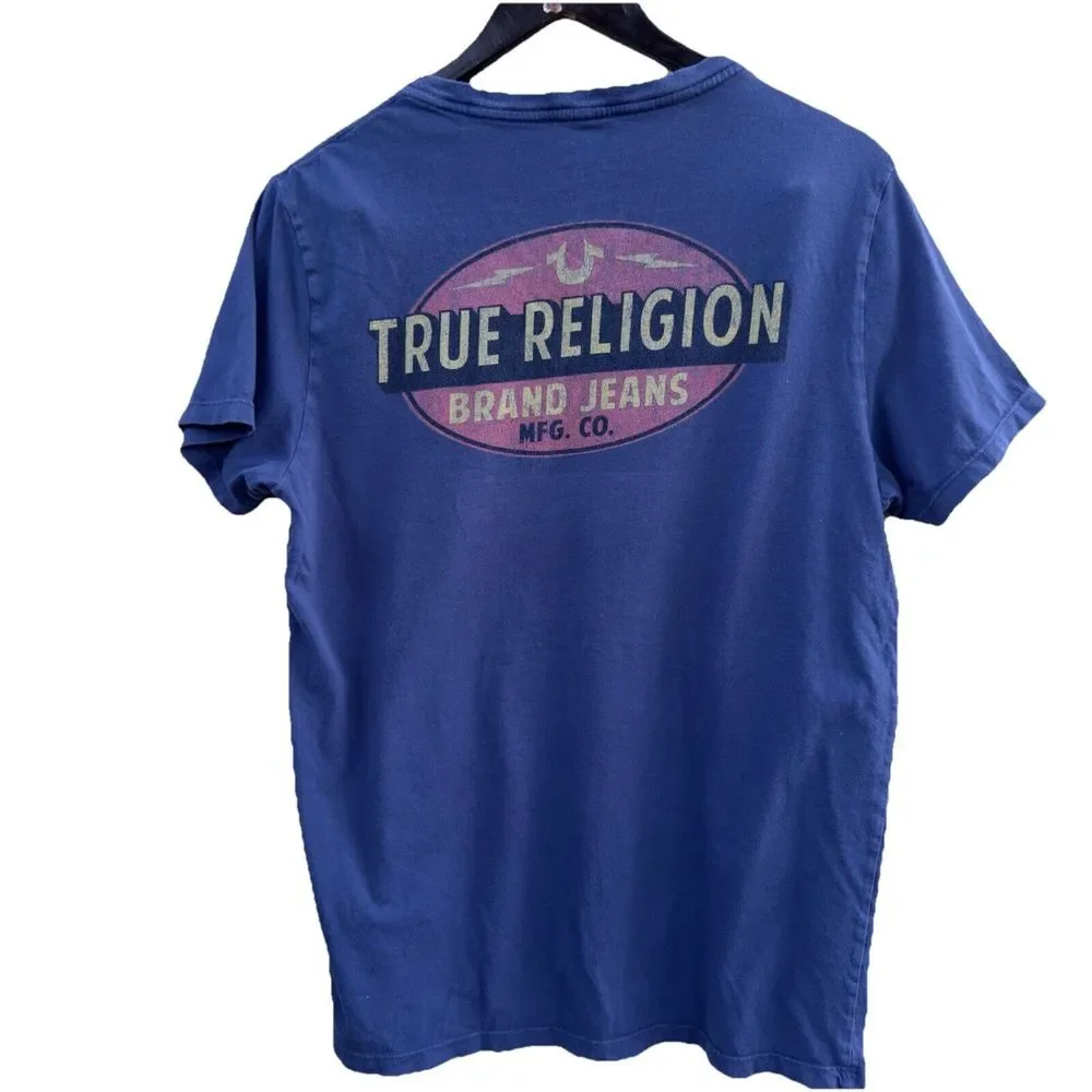 True Religion T Shirt Vintage World Tour Size M Blue‎ Red Yk2